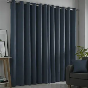 Polyester Room Darkening Grommet / Eyelet Curtain Pair Navy / Width 117 x Drop 137 cm