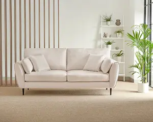 Furniturebox Ida Champagne Cream 3 Seater Velvet Upholstered Sofa With Scatter Cushions And Birch Wood Frame