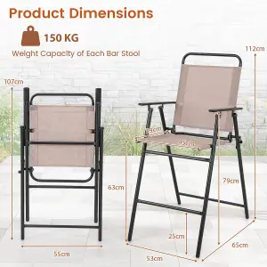 Costway Set of 2 Outdoor Folding Bar Chair Patio Furniture Chair Set W/ Fabric Backrest