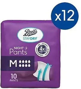 Boots Staydry Night Pants Medium - 120 Pants (12 Pack Bundle)