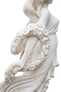 Elegant White Stone Cast Lady With A Rose Garland 1 m 76 Tall