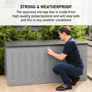 Olsen & Smith 830L Capacity Outdoor Garden Storage Box Plastic Shed - Weatherproof & Sit On with Wood Effect Chest