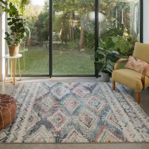 Red Blue Scandi Style Distressed Fireside Rug 80cm x 150cm