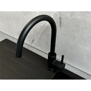 Liquida W06BL Swan Neck Swivel Spout Single Lever Monobloc Black Kitchen Tap