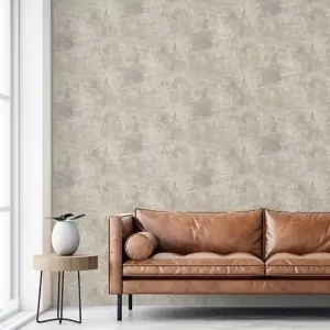 Plaster Texture Grey Cream & Metallic Copper Wallpaper 2315