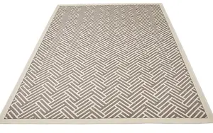 Light Grey Ivory Modern Chequered Geometric Easy to Clean Dining Room Bedroom and Living Room Rug-120cm X 180cm