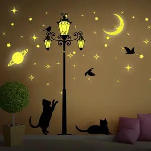 Walplus Wall Sticker Moon Stars and Glow In Dark Street Light Art DIY KIDS Room Glow in Dark Stickers Stock Clearance