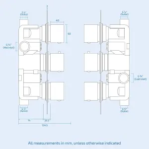 Cameo 3 Dial 2 Way Square Set - Shower Head & Handset