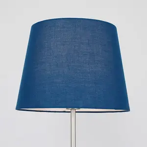 ValueLights Modern Floor Lamp In Brushed Chrome Metal Finish With Navy Blue Shade