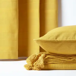 Homescapes Cotton Rajput Ribbed Yellow Throw, 225 x 255 cm