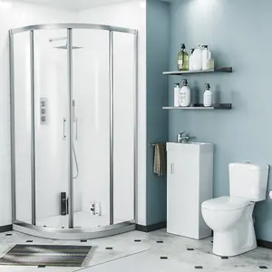 Nes Home Lindley 3-Piece White 900mm Shower Enclosure Suite, Close Coupled WC Toilet with Seat and Vanity Basin Unit