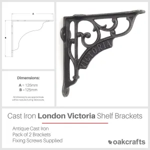 Oakcrafts - Pair of Antique Cast Iron London Victoria Shelf Brackets - 125mm x 125mm