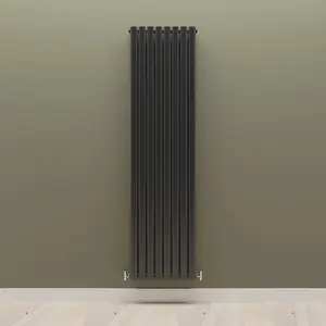 Vertical Black Double Oval Panel Radiator (H)1800mm x (W)472mm, 9204 BTU.