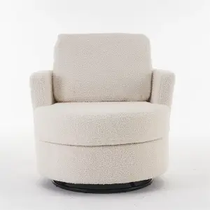 Teddy Swivel Armchair with Back Cushion Pillow Thick Foam Pad, White