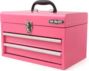 Hi-Spec Pink Steel Metal Chest & Drawers Tool Organiser Box / Carry Case: High-Gloss Finish Portable Storage for Everyday Use