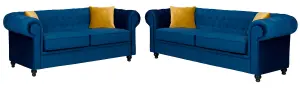 Hilton Chesterfield style Sofa Navy Blue French Velvet Fabric 3+2 Seater Set (3+2 Seater)