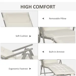 Outsunny Sun Lounger Recliner Foldable Padded Seat Adjustable Texteline White