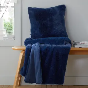 Catherine Lansfield Cosy Glamour Fur 130x170 cm Blanket Throw Navy Blue