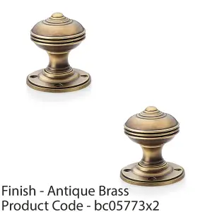 2 PACK - SOLID BRASS Classic Reeded Mortice Door Knob - Antique Brass 50mm Diameter