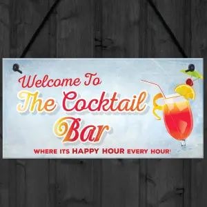 Red Ocean Welcome To Cocktail Bar Novelty Hanging Plaque Pub Bar Garden Sign Friendship Gift