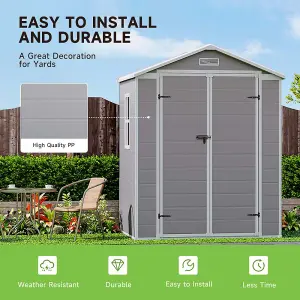 6x4 ft Apex Plastic Garden Storage Shed Double Door with Floor and Window,Grey