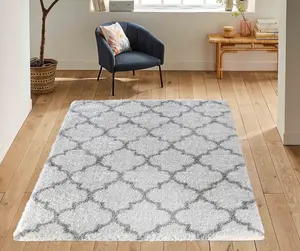 Moroccan Berber Shaggy Rugs Living Room Trellis Light Cream 80x150 cm