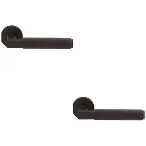 2 PACK - Premium Knurled Door Handle Set - Matt Bronze Angled Lever on Round Rose