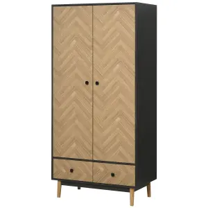 HOMCOM Modern Wardrobe Cabinet with Shelf, Hanging Rod and 2 Drawers 90x50x190cm