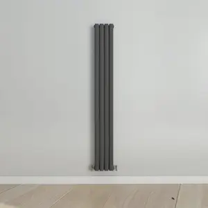 Vertical Anthracite Double Oval Panel Radiator (H)1800mm x (W)236mm, 4612 BTU.