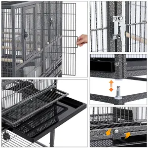 Yaheetech Black Stackable Wide Bird Cage Divided Breeder Cage with Rolling Stand