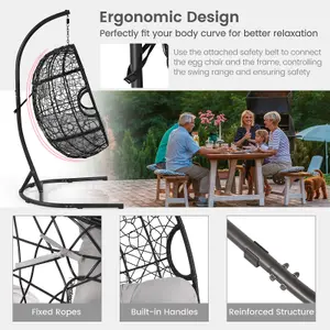 Costway Rattan Egg Swing Chair w/ Stand Indoor Outdoor Hanging Basket Chair