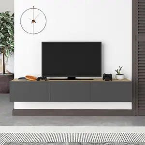 Decortie Francy Modern Wall Mounted TV Unit 55" Multimedia Centre Oak Anthracite Grey 180cm