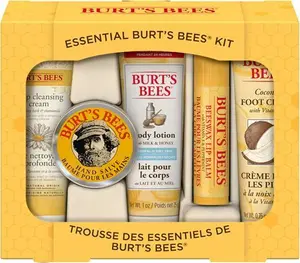 Burt's Bees Essential Gift Set, Lip Balm, Hand Salve, Body Lotion, Foot Cream & Face Cleanser, 5 Travel Size Products