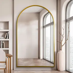 MirrorOutlet Arcus - Gold Framed Arched Leaner Full Length Wall Mirror 75" X 47" (190CM X 120CM)