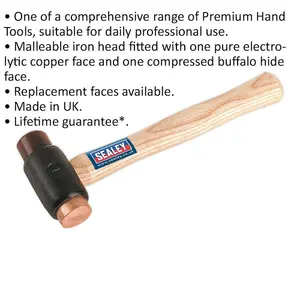 Premium 1.5lb Copper and Rawhide Hammer with Hickory Handle