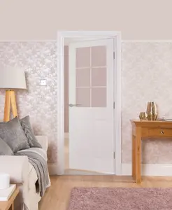 Geom Painted 2 panel 6 Lite Clear Glazed White Internal Door, (H)1981mm (W)762mm (T)35mm