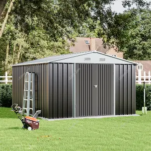 317.6cm W Grey Outdoor Garden Galvanized Steel Storage Shed with Sloped Roof Design, 10x12 ft