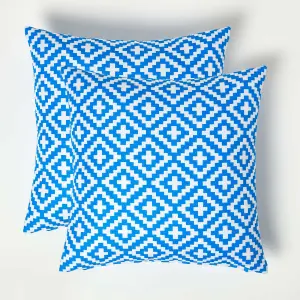 Homescapes Blue Geometric Outdoor Cushion 45 x 45 cm, Set of 2