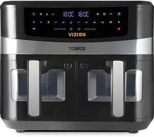 Tower, T17100, Vortx Vizion 9L Dual Basket Air Fryer With Digital Control Panel & 10 One-Touch Pre-Sets, Black