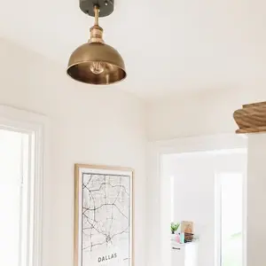 Industville Brooklyn Dome Flush Mount, 8 Inch, Brass, Brass Holder