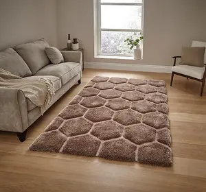 Geometric Beige Modern Shaggy Handmade Easy To Clean Rug For Dining Room Bedroom & Living Room-150cm X 230cm