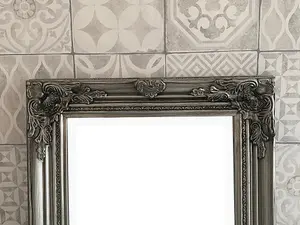 Antique Silver Tall Ornate Dressing Wall Mirror with Bevelled Glass