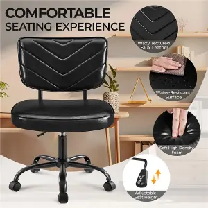 Yaheetech Faux Leather Armless Office Chair with Wheels - Black