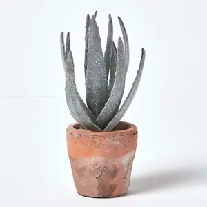 Homescapes Aloe Vera Artificial Succulent in Decorative Rustic Terracotta Pot, 21 cm Tall