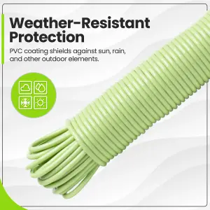 Hardys Clothes Washing Line - PVC Coated with Steel Core, Outdoor & Indoor Suitable Clothes Line, 80kg Capacity - 15m, Green