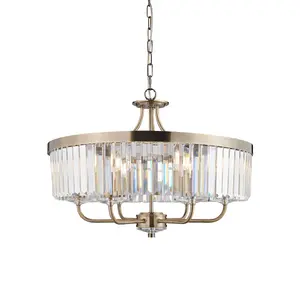 Luminosa Ascoli Pendant Ceiling Light Antique Brass Plate, Clear Cut Glass