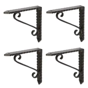 Hammer & Tongs Notched Scroll Iron Shelf Bracket - D105mm - Black - Pack of 4