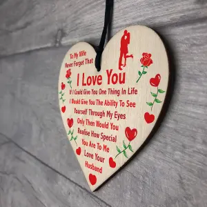 Red Ocean Wife Gifts From Husband I LOVE YOU Wooden Heart Valentines Anniversary Gift For Wife