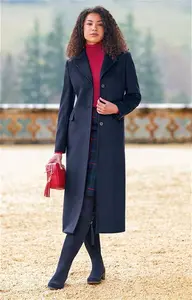 House Of Bruar Ladies Single Breasted Full Length Cashmere Coat - Navy Blue