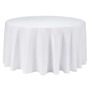 Neel Blue 90 Inch Round Spun Polyester Table Cloth, Water Resistant Linen Table Cover, White